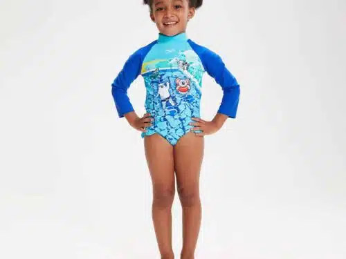 Traje Baño Natación Niña Speedo Digital Mangas Largas Azul