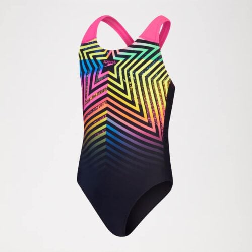 Traje Baño Natación Niña Speedo Placement Splashback Negro